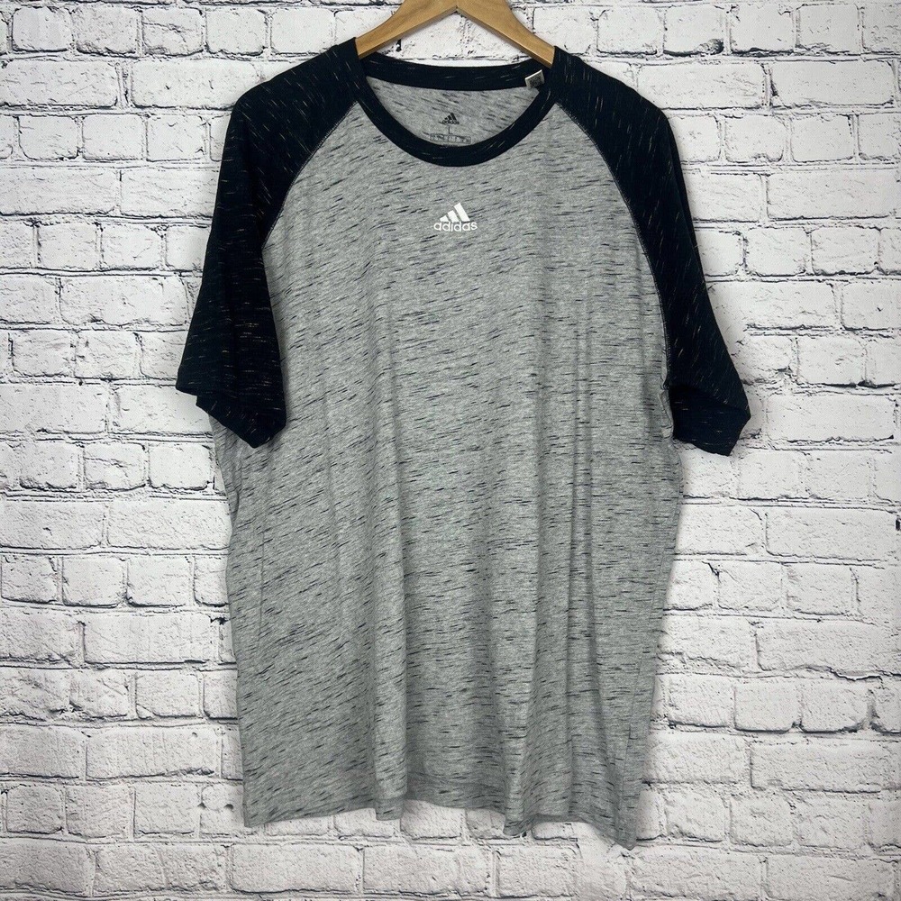 Adidas Tee Shirt Black & Gray Baseball Ringer Heathered Tee Men's Size Large